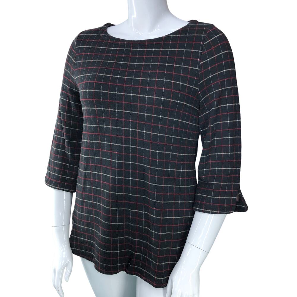 J Jill Womens Size M Ponte Knit 3/4 Sleeve Tunic Round Neck Checkered